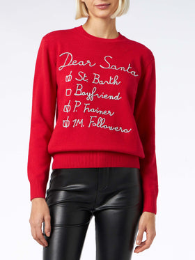 Woman brushed sweater with Dear Santa list embroidery - MC2 Saint Barth
