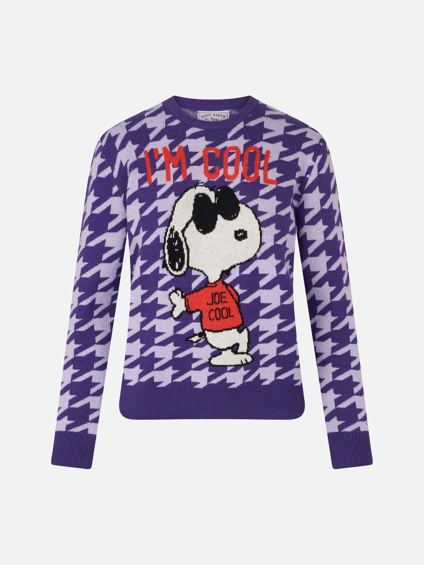 Woman crewneck pied de poule sweater with Snoopy jacquard | SNOOPY PEANUTS™ SPECIAL EDITION - MC2 Saint Barth