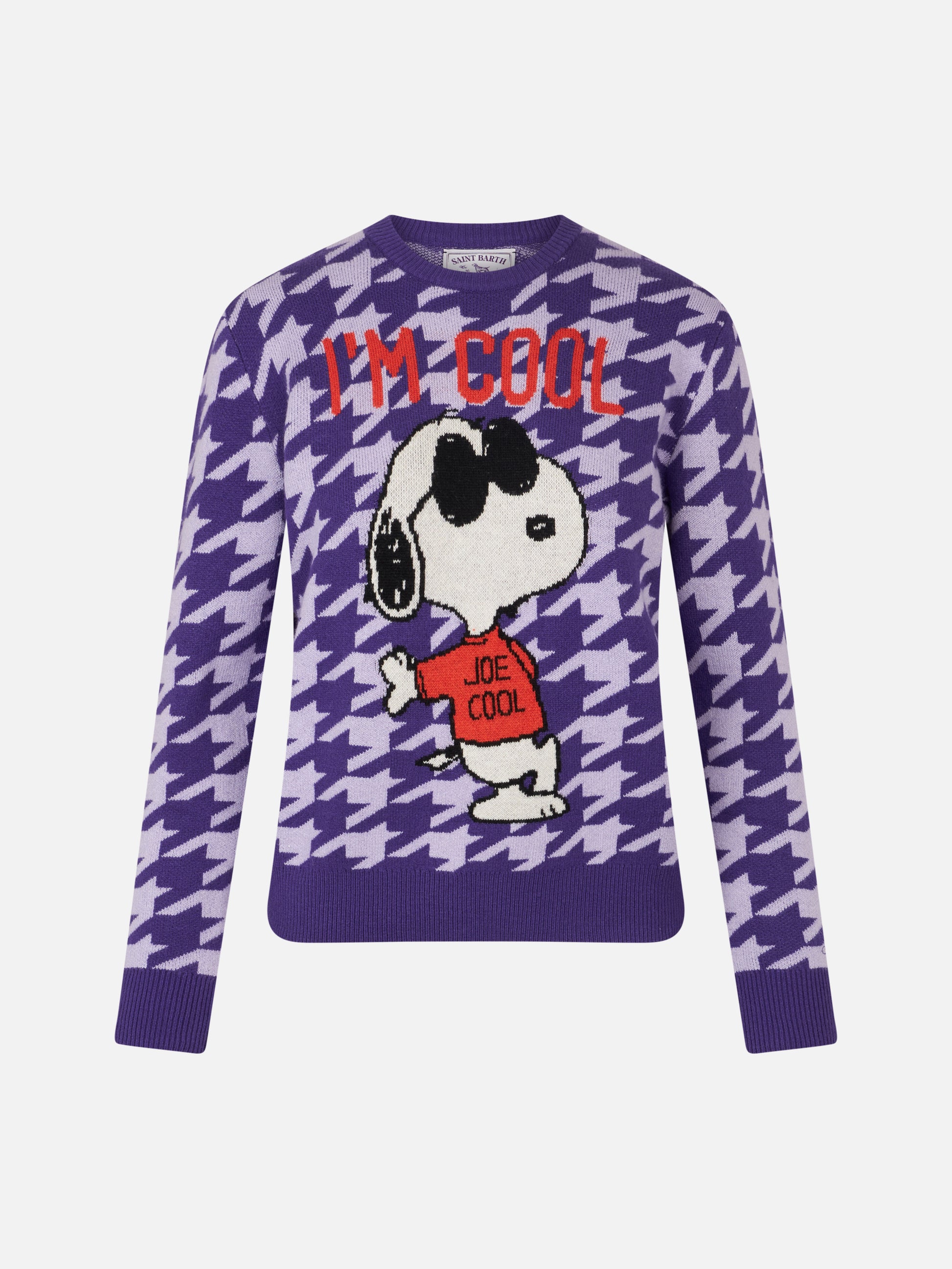 Woman crewneck pied de poule sweater with Snoopy jacquard | SNOOPY PEANUTS™ SPECIAL EDITION - MC2 Saint Barth