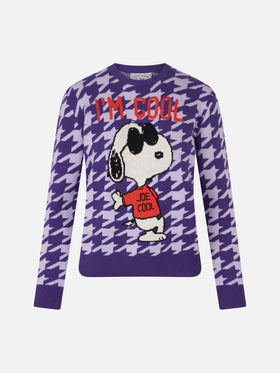 Woman crewneck pied de poule sweater with Snoopy jacquard | SNOOPY PEANUTS™ SPECIAL EDITION - MC2 Saint Barth