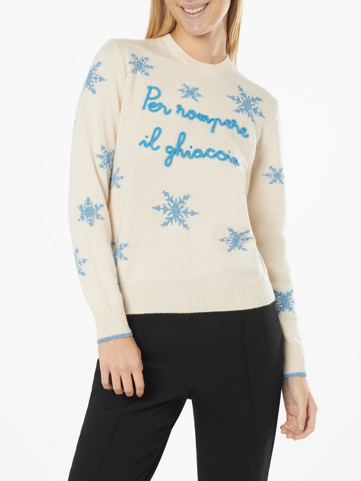 Woman crewneck sweater with Per Rompere il Ghiaccio embroidery - MC2 Saint Barth
