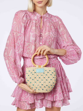 Woman paisley silk voile ruffled mini skirt Eivissa - MC2 Saint Barth