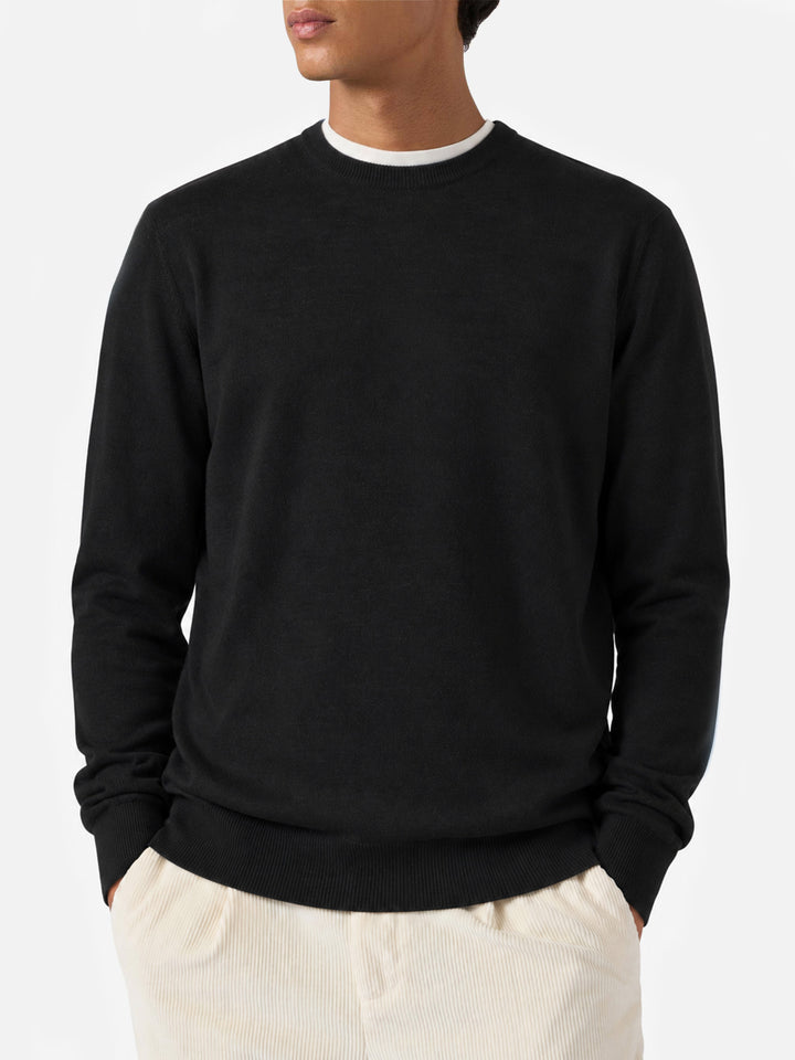 Pull Regent à col rond en MERINO WOOL noire 100 % 