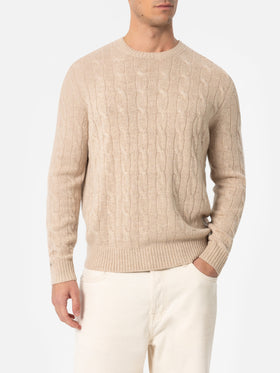 Man beige cable-knit cashmere blend sweater Regent - MC2 Saint Barth