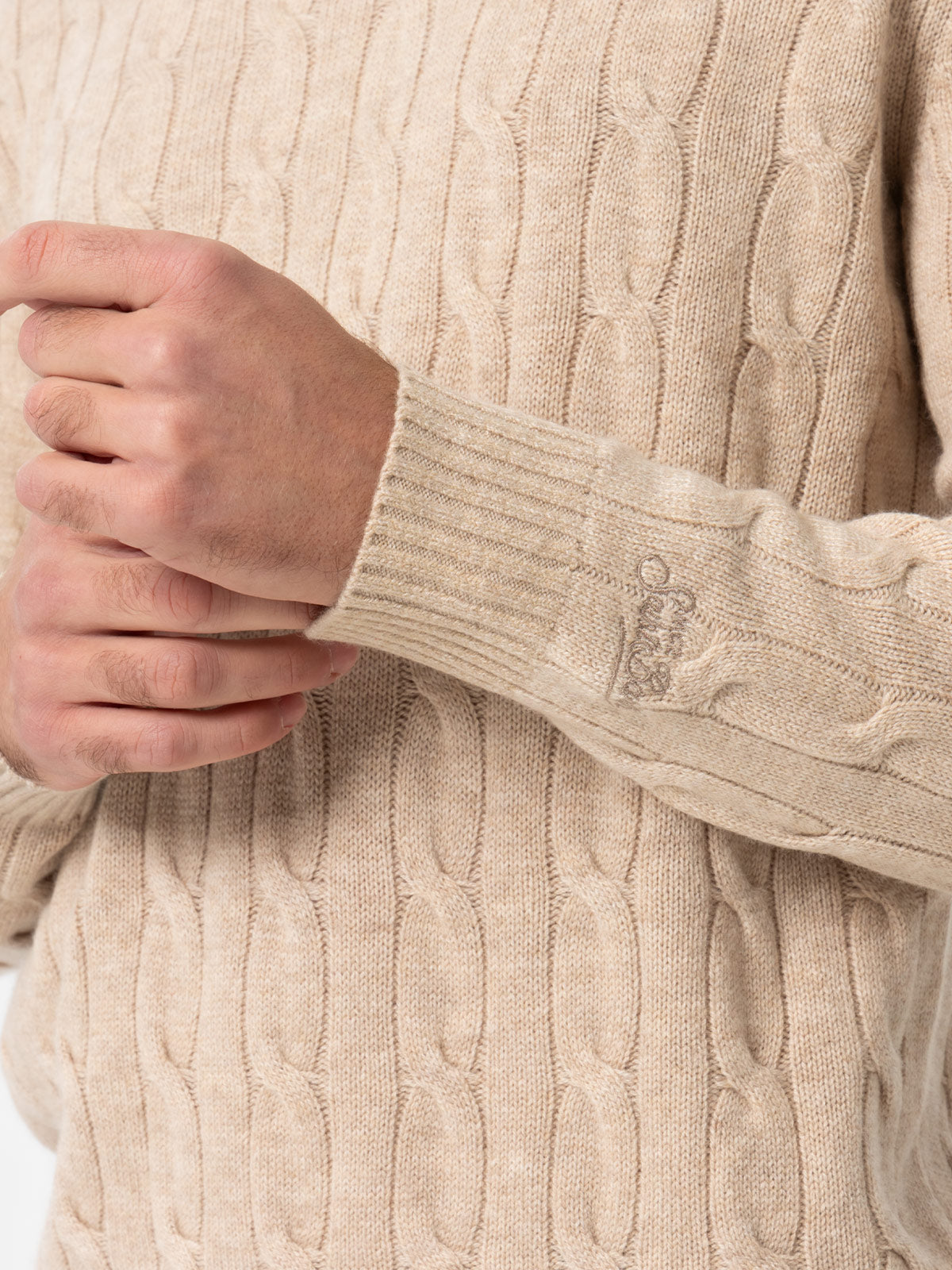 Man beige cable-knit cashmere blend sweater Regent - MC2 Saint Barth