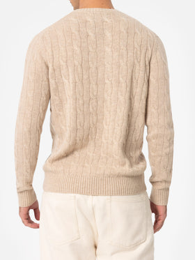 Man beige cable-knit cashmere blend sweater Regent - MC2 Saint Barth