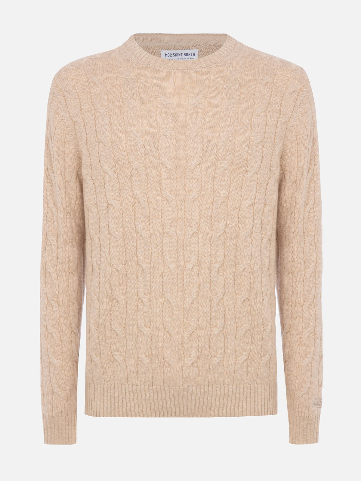 Man beige cable-knit cashmere blend sweater Regent - MC2 Saint Barth