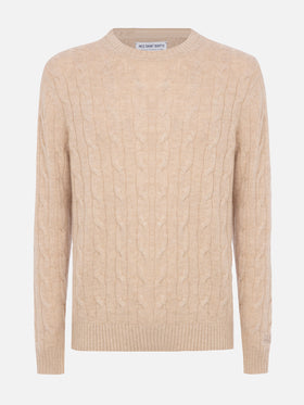 Man beige cable-knit cashmere blend sweater Regent - MC2 Saint Barth