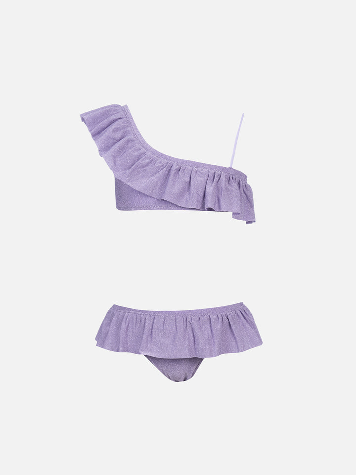 Girl lurex one shoulder ruffled bikini Rey - MC2 Saint Barth