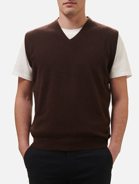 Chaleco con cuello en V de mezcla de cachemira marrón para hombre Russel 
