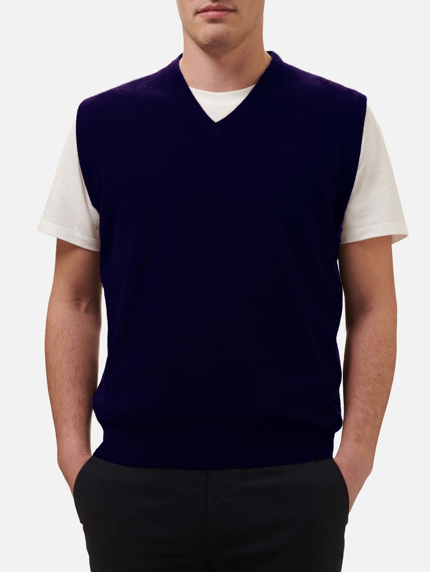 Man navy blue cashmere blend V neck vest Russel - MC2 Saint Barth