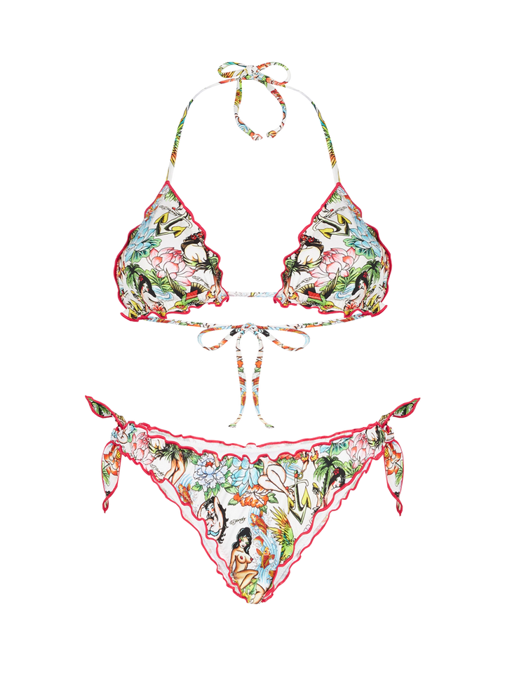 Bikini da donna a triangolo con stampa tattoo