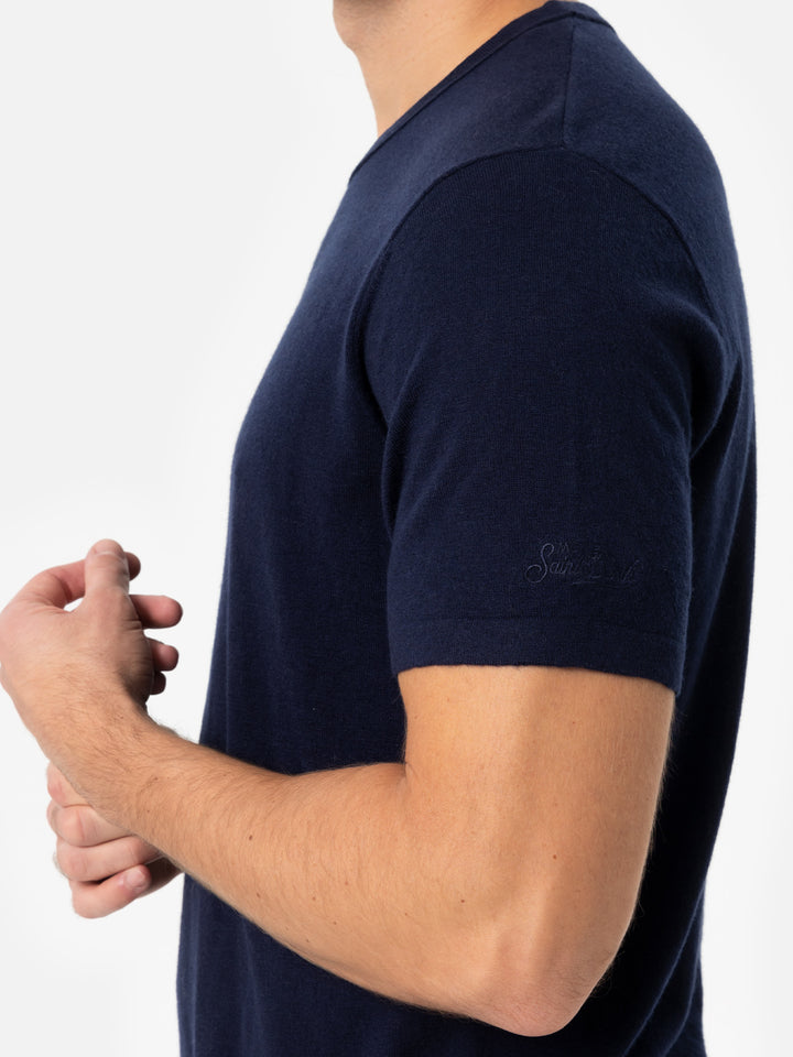 Man navy blue cashmere blend t-shirt Scott - MC2 Saint Barth