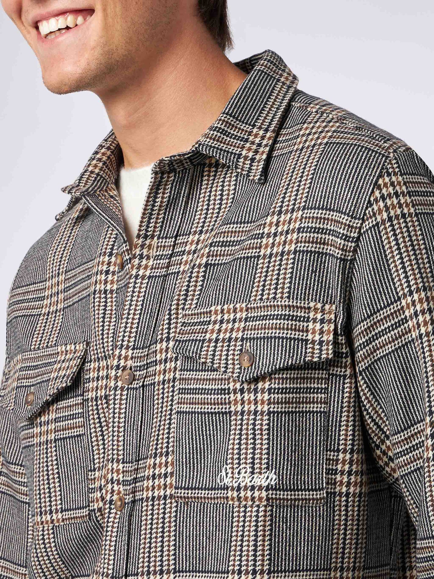 Man wooly shirt with Prince of Wales pattern - MC2 Saint Barth