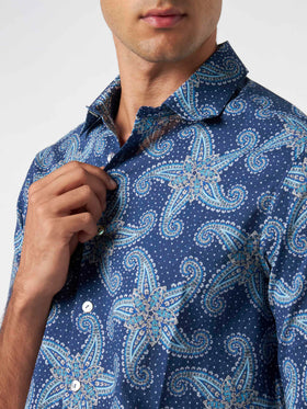 Man muslin cotton Sikelia shirt with paisley star print - MC2 Saint Barth