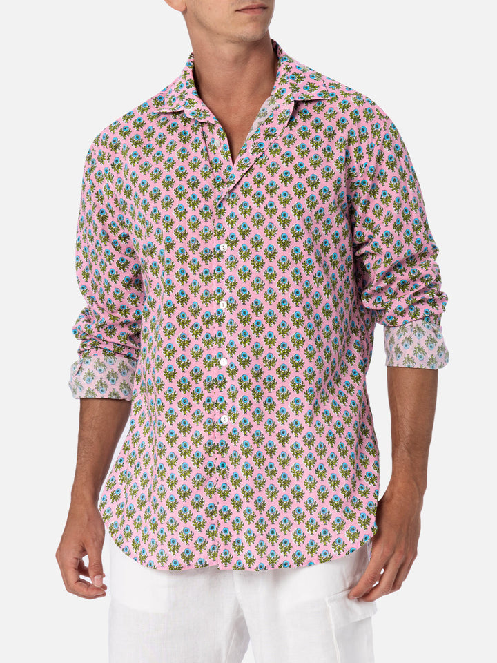 Man muslin cotton shirt Sikelia with radical flower print - MC2 Saint Barth