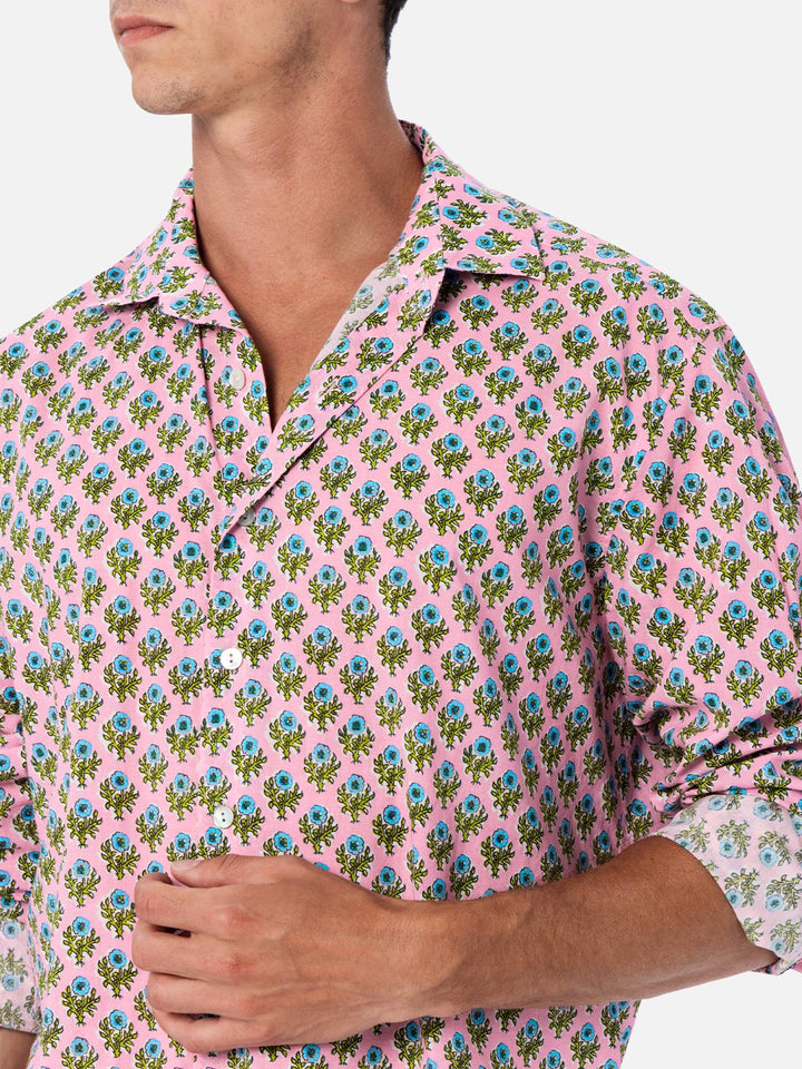 Man muslin cotton shirt Sikelia with radical flower print - MC2 Saint Barth