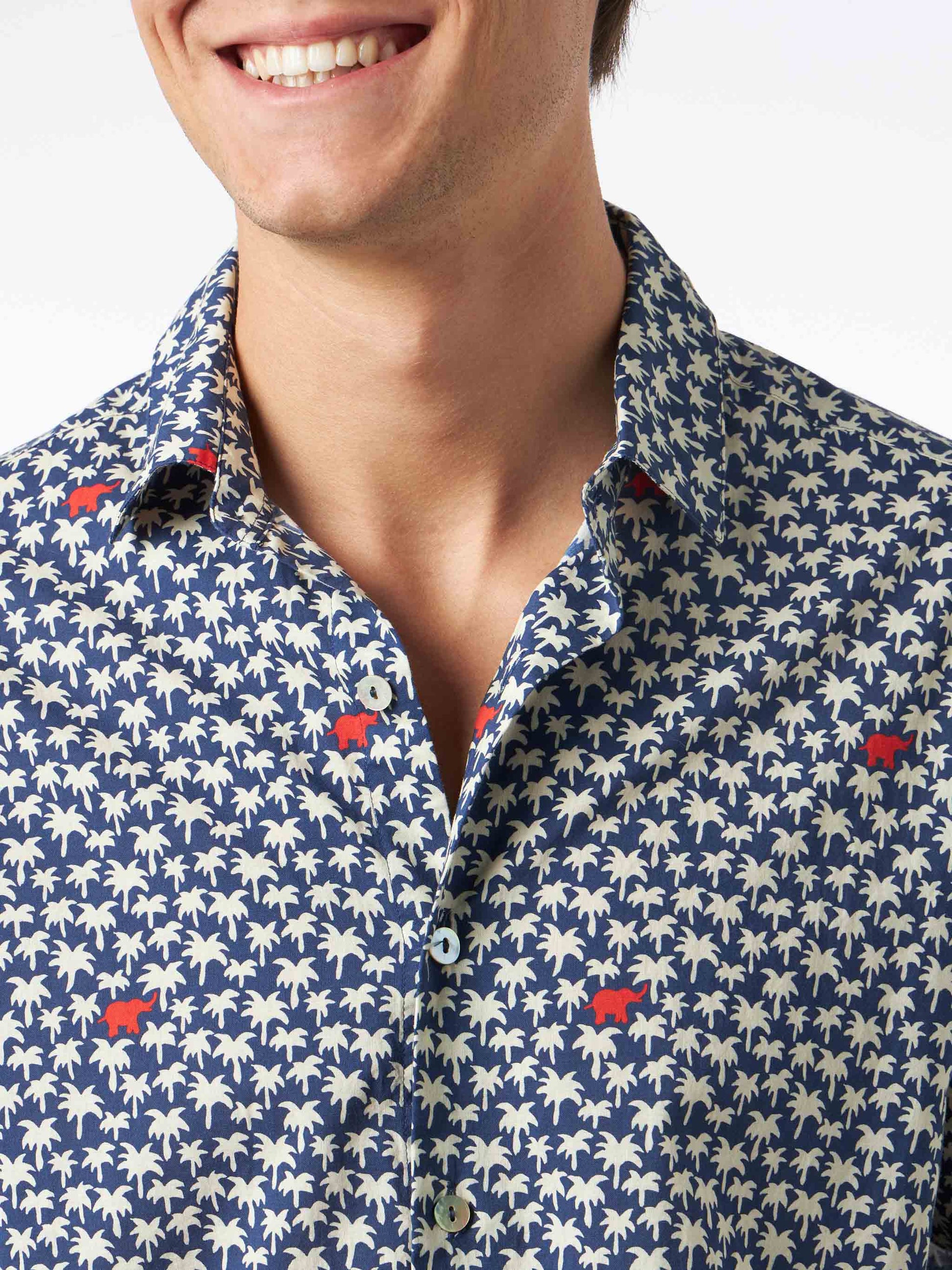 Man muslin cotton Sikelia shirt with palm print - MC2 Saint Barth