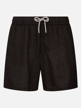 Man mid-length black linen swim-shorts Gustavia - MC2 Saint Barth