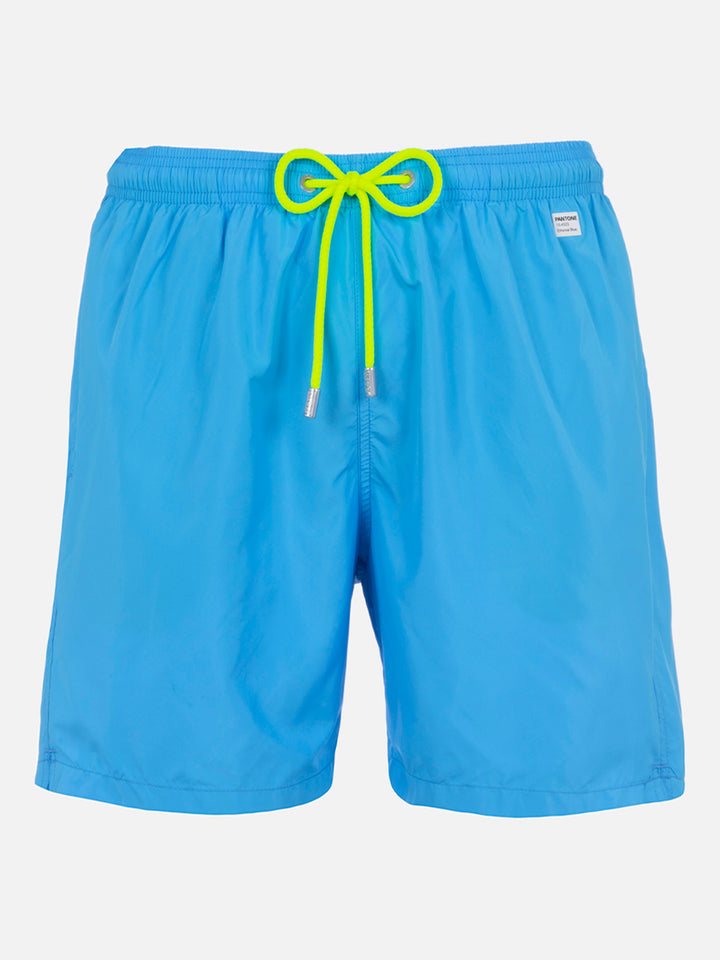 Man lightweight fabric aqua blue swim shorts Lighting Pantone | PANTONE® SPECIAL EDITION - MC2 Saint Barth