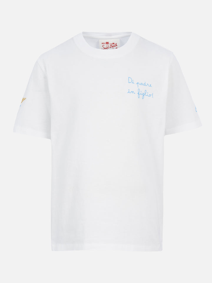 Boy cotton t-shirt with Di Padre in Figlio embroidery | SS LAZIO SPECIAL EDITION - MC2 Saint Barth