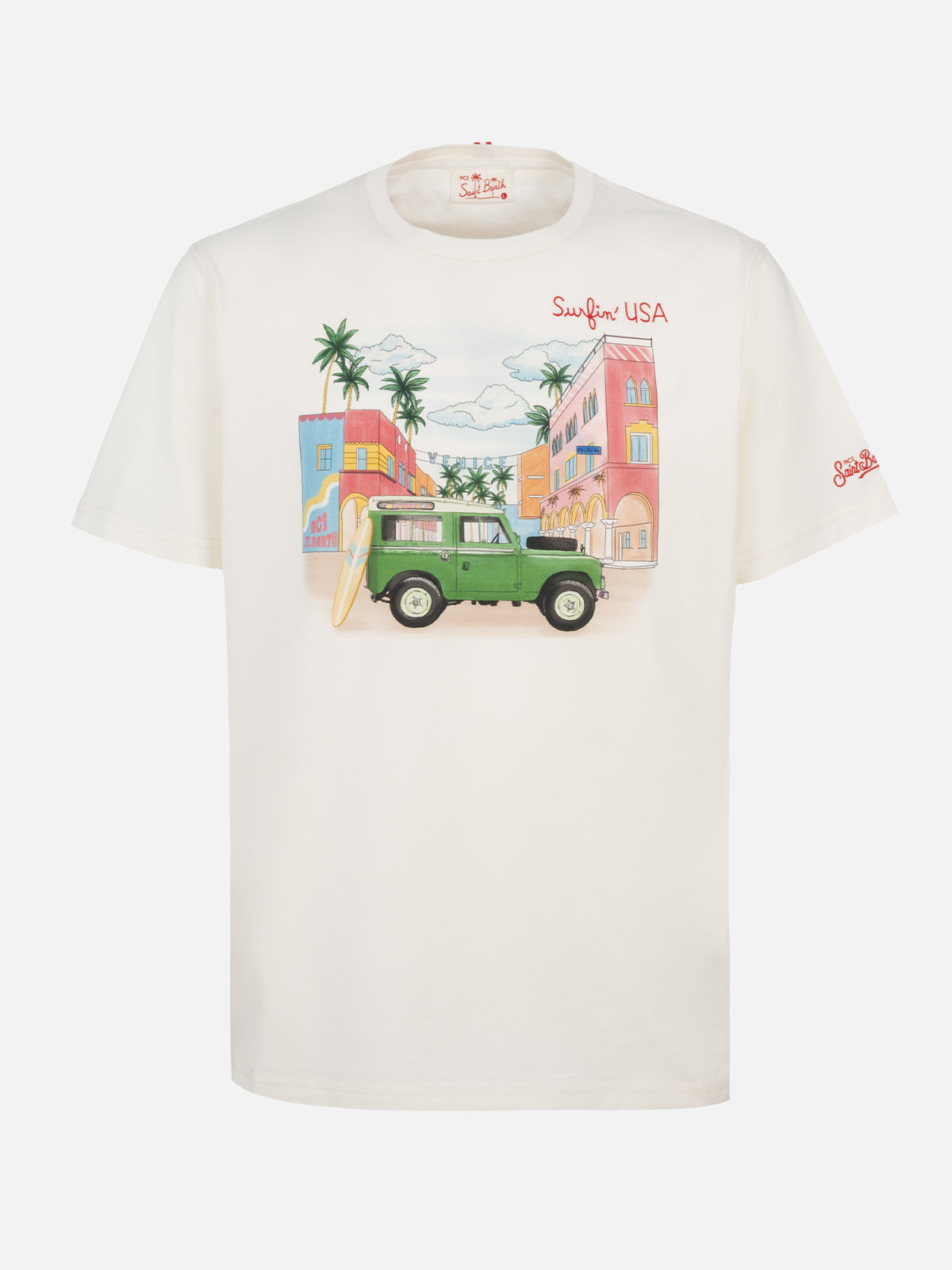 Man cotton t-shirt with placed print and Surfin'USA embroidery - MC2 Saint Barth