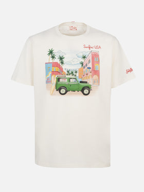 Man cotton t-shirt with placed print and Surfin'USA embroidery - MC2 Saint Barth