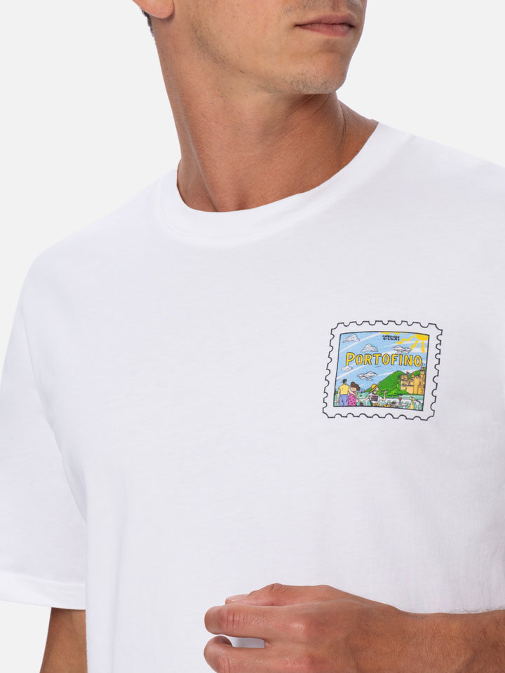 Man cotton t-shirt with Portofino postcard front and back print | ALESSANDRO ENRIQUEZ SPECIAL EDITION - MC2 Saint Barth