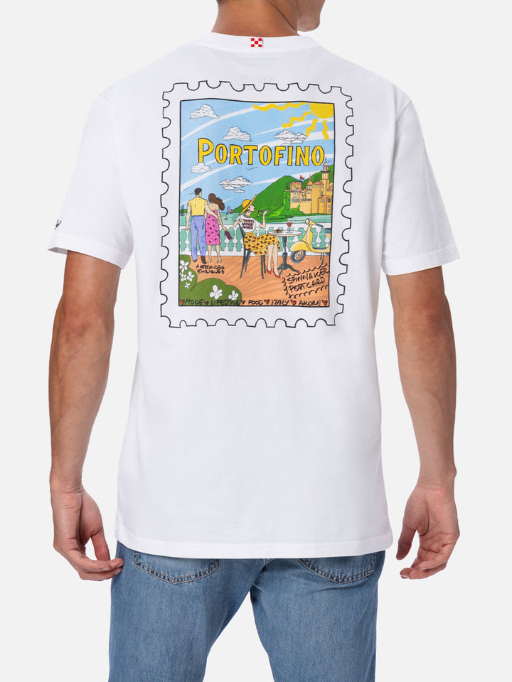 Man cotton t-shirt with Portofino postcard front and back print | ALESSANDRO ENRIQUEZ SPECIAL EDITION - MC2 Saint Barth