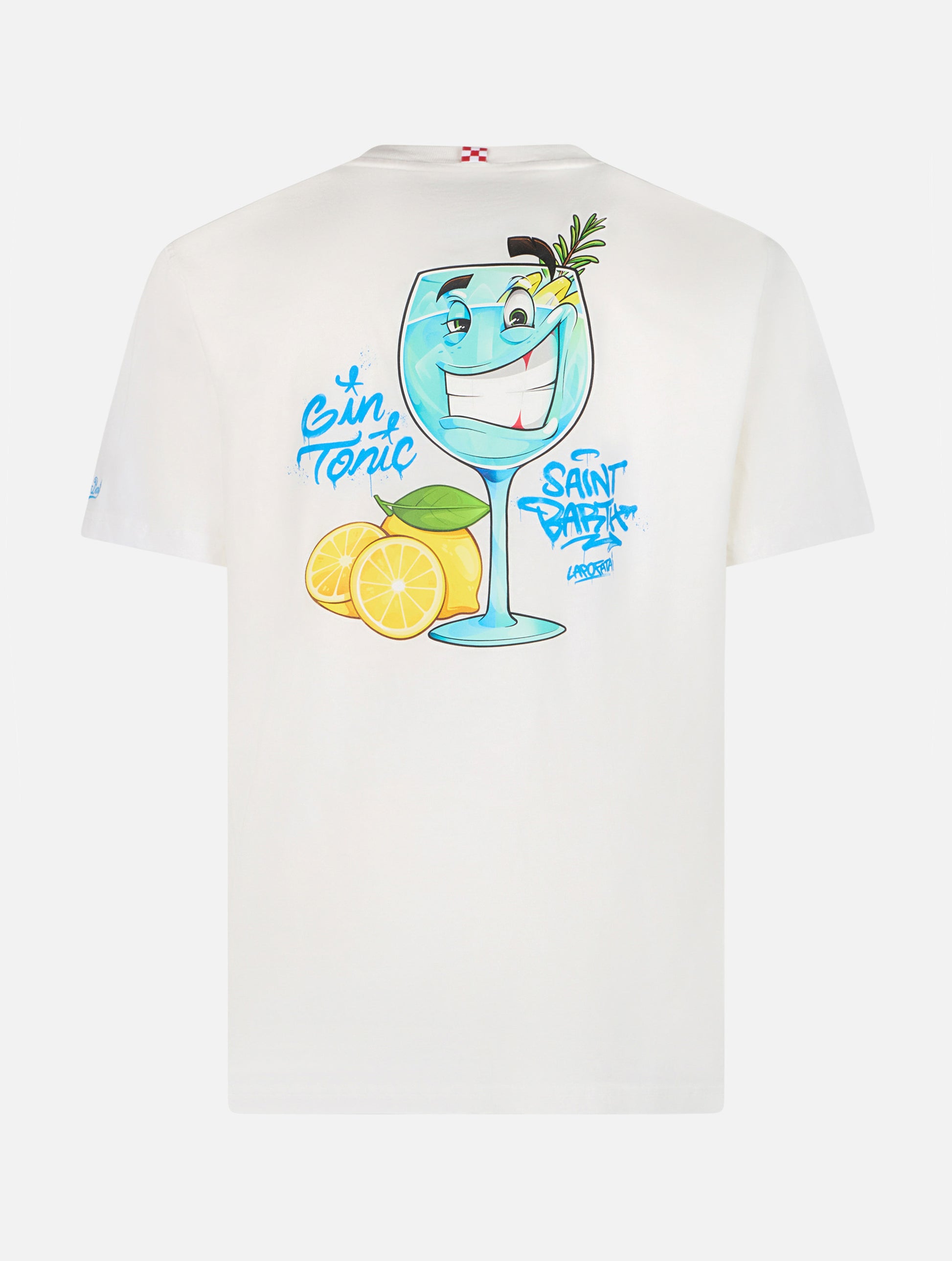 Man cotton t-shirt with Cryptopuppets Gin Tonic front and back placed print | CRYPTOPUPPETS SPECIAL EDITION - MC2 Saint Barth