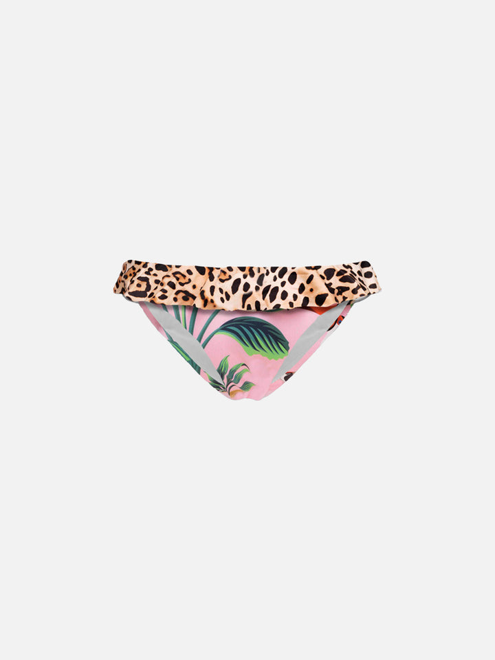 Baby beach briefs with leopard print flounce and tropical pattern - MC2 Saint Barth