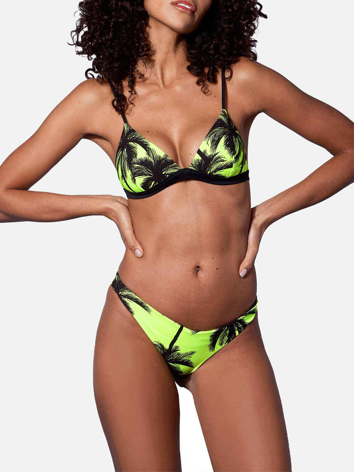 Palm print yellow fluo triangle bikini - MC2 Saint Barth