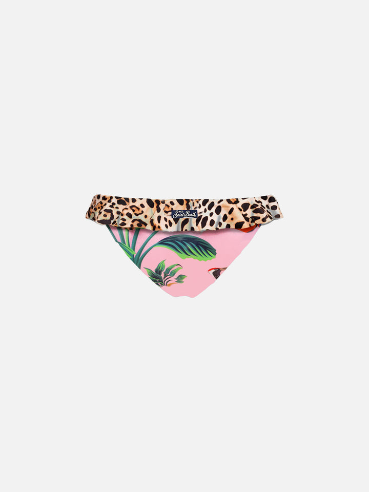 Baby beach briefs with leopard print flounce and tropical pattern - MC2 Saint Barth