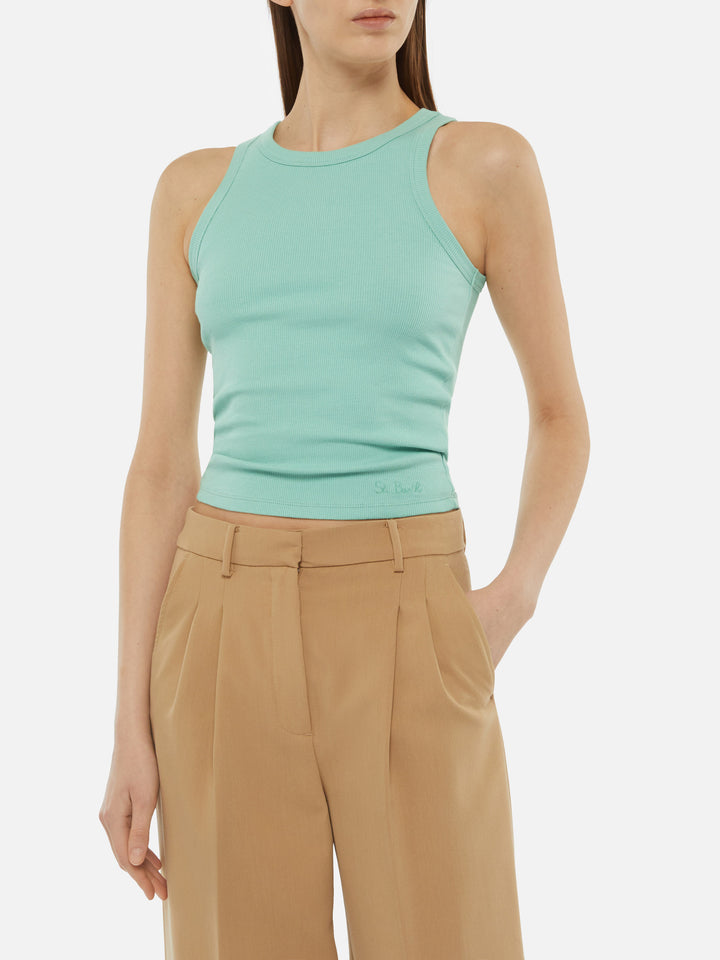 Ada sage green ribbed cotton tank top - MC2 Saint Barth