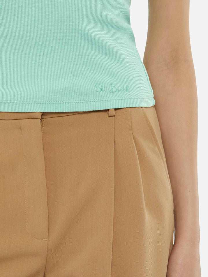 Ada sage green ribbed cotton tank top - MC2 Saint Barth