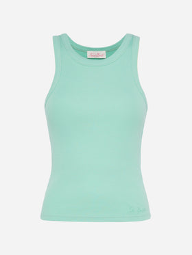Ada sage green ribbed cotton tank top - MC2 Saint Barth