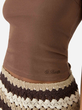 Débardeur Ada côtelé marron avec broderie 