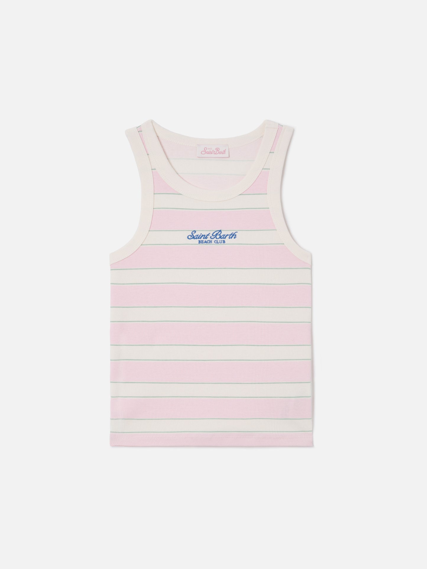 Débardeur Ada rayé rose avec broderie beach club 