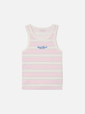 Débardeur Ada rayé rose avec broderie beach club 