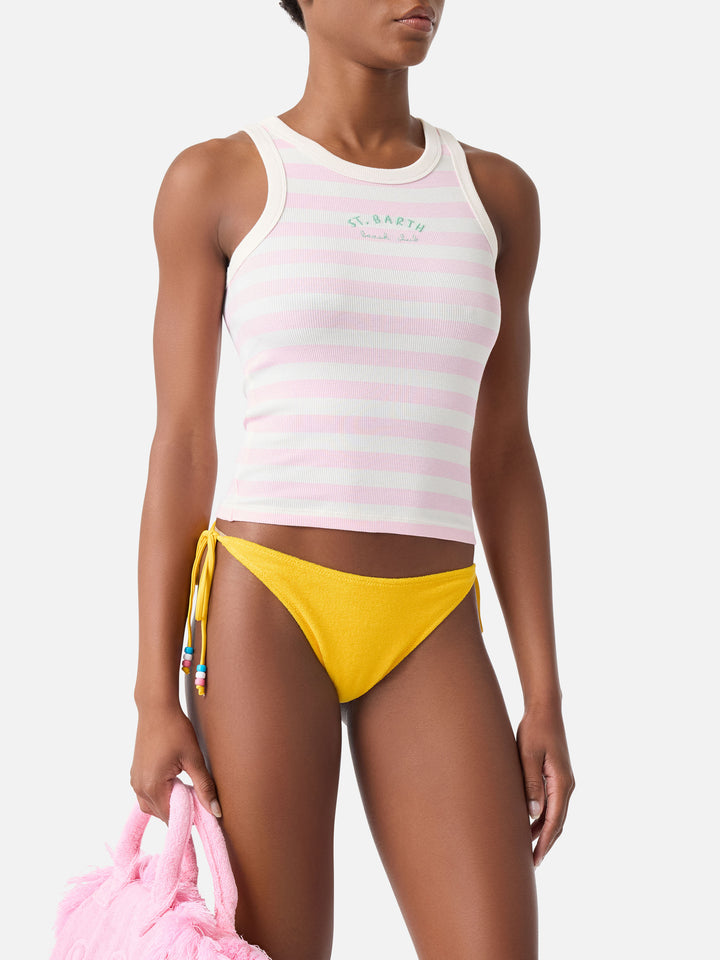 Débardeur Ada rose à rayures avec broderie beach club 