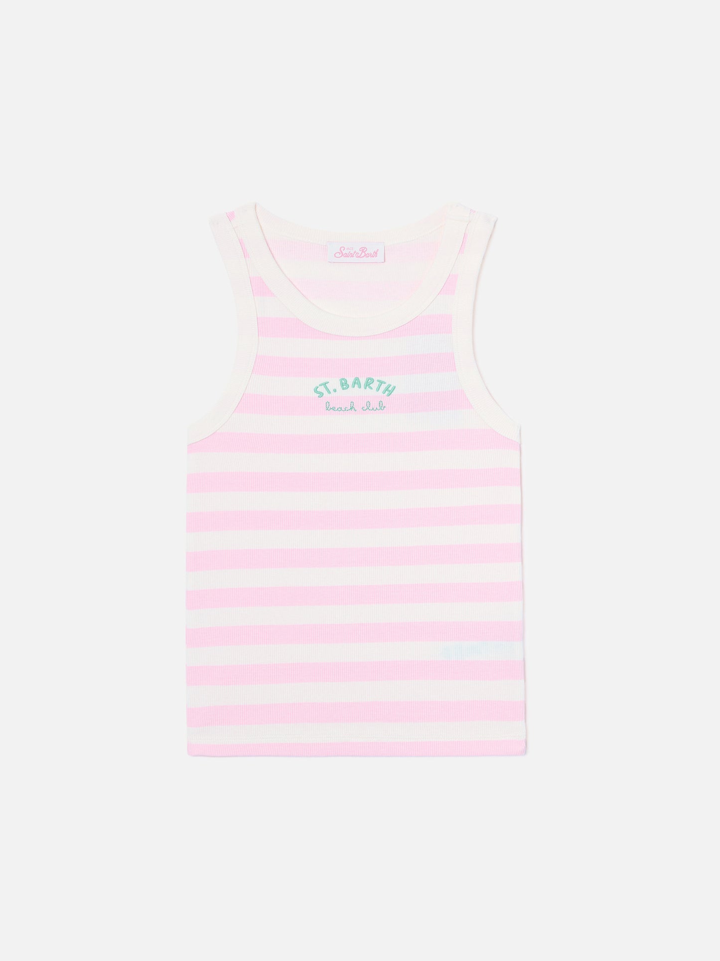 Débardeur Ada rose à rayures avec broderie beach club 