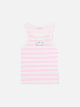 Débardeur Ada rose à rayures avec broderie beach club 