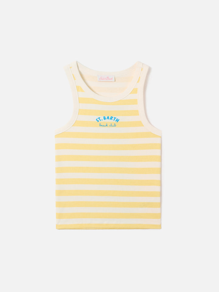 Débardeur Ada à rayures jaunes avec broderie Beach Club 