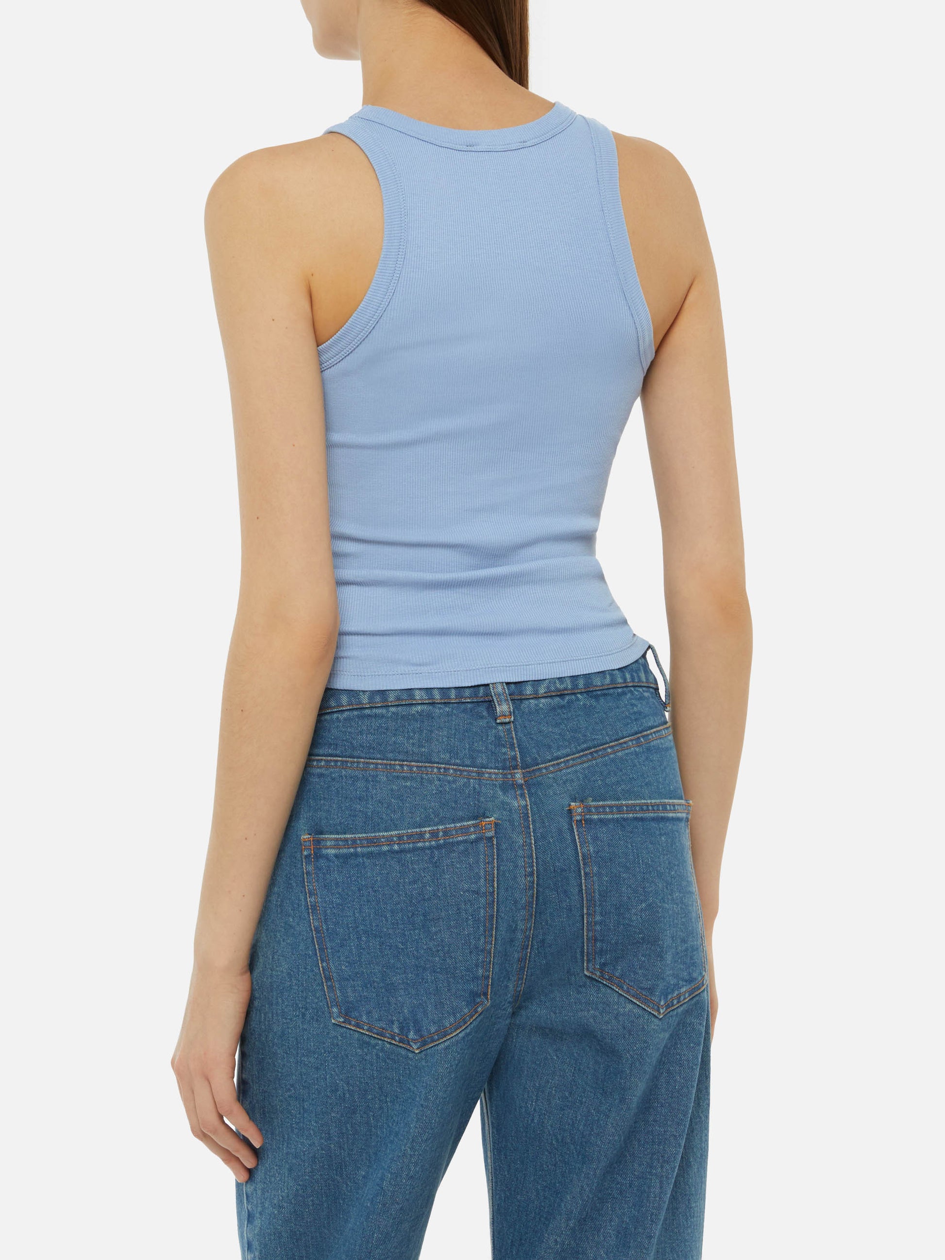 Ada dusty blue ribbed cotton tank top - MC2 Saint Barth