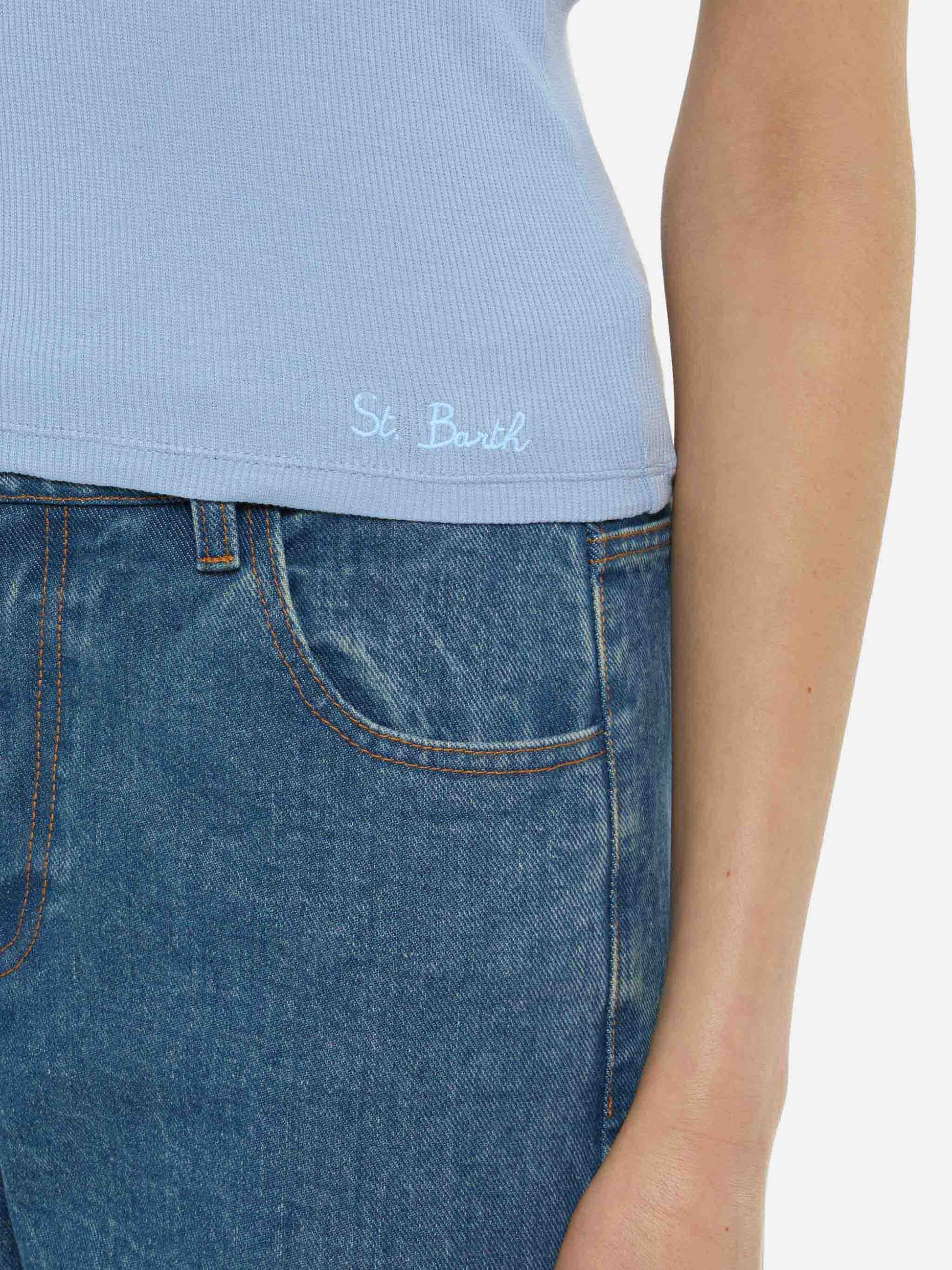 Ada dusty blue ribbed cotton tank top - MC2 Saint Barth