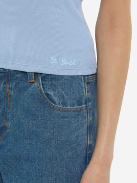 Ada dusty blue ribbed cotton tank top - MC2 Saint Barth