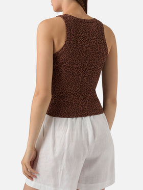Leopard print ribbed Ada tank top with embroidery