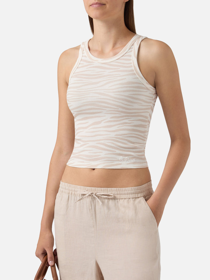 Zebra print ribbed Ada tank top with embroidery