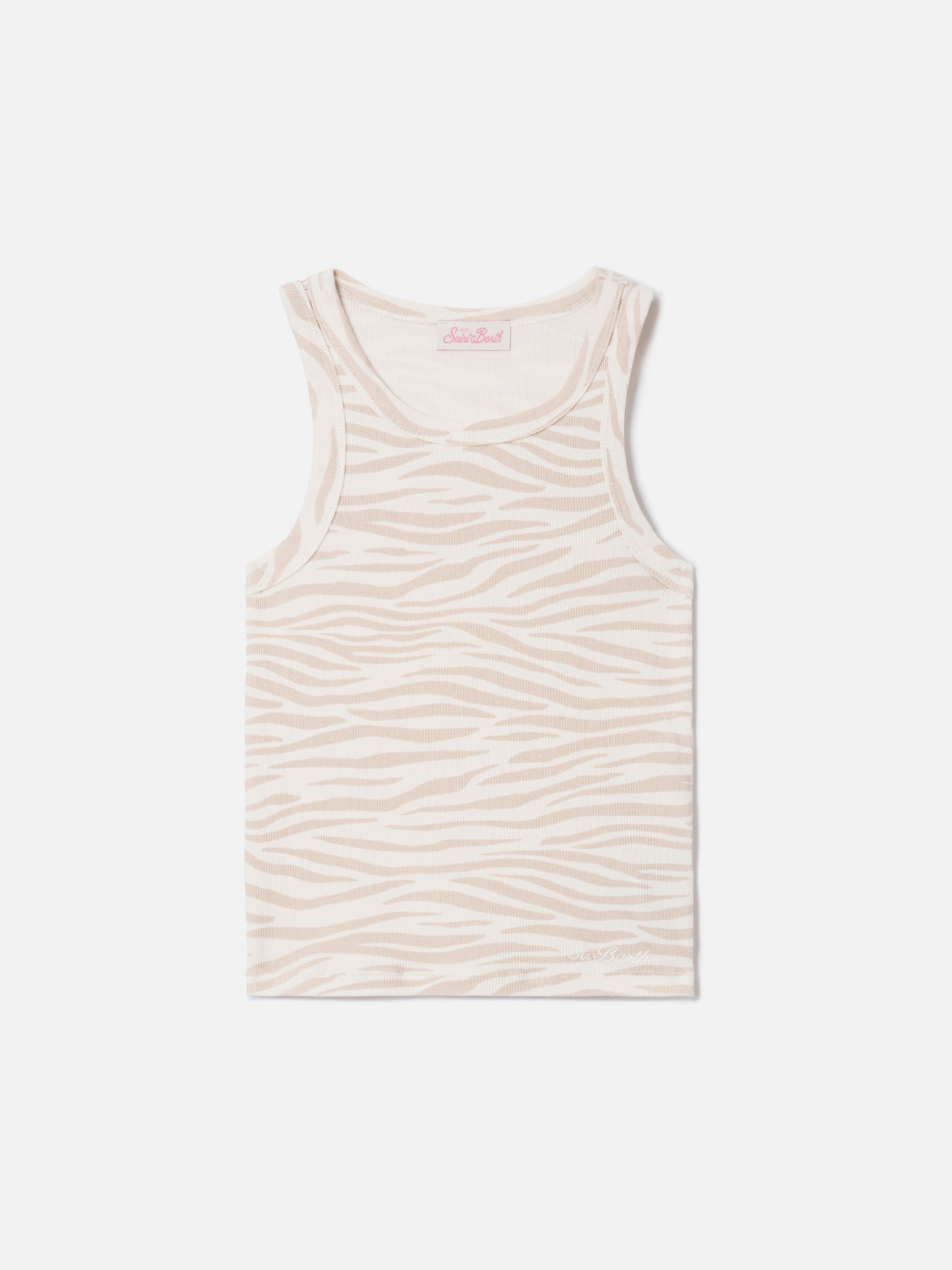 Top de tirantes Ada de canalé con estampado de cebra y bordado 