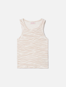 Top de tirantes Ada de canalé con estampado de cebra y bordado 